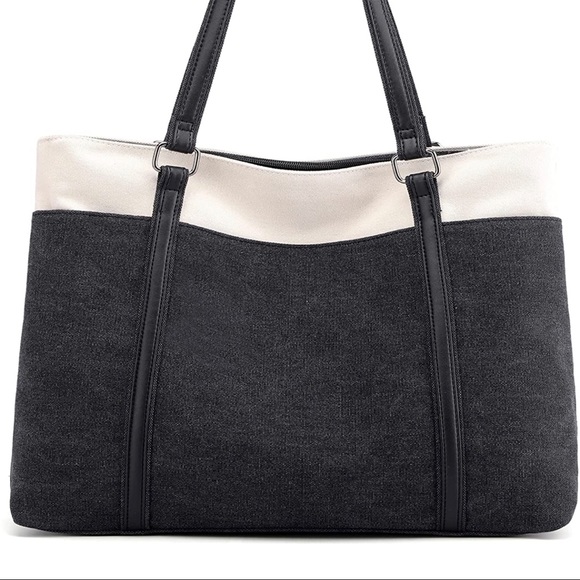 Black and White Canvas Tote Bag - New! - Laptop - Work - Fashion - Accessories - Picture 6 of 10